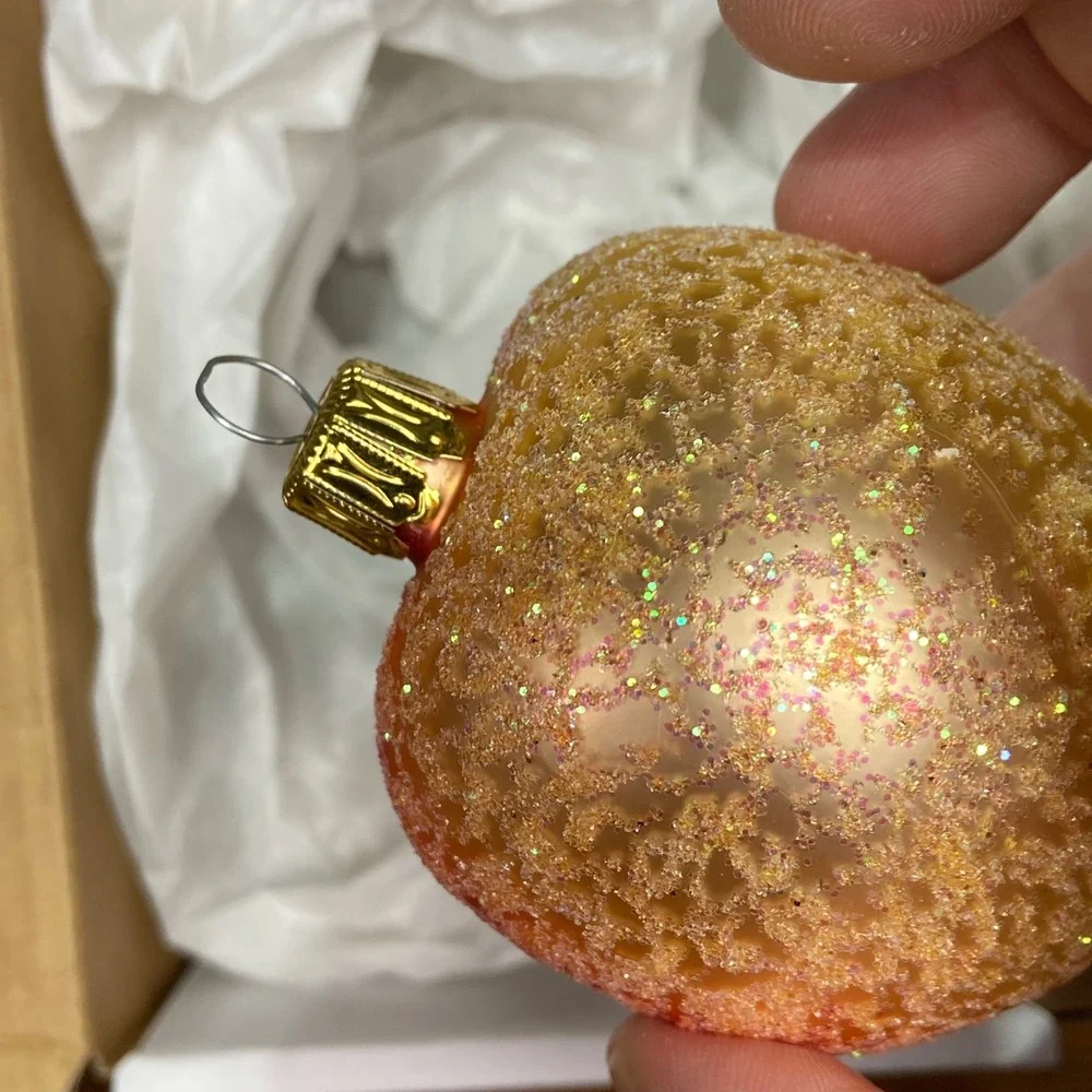 Peach Ornament Glittery Fruit Christmas Holiday Decor Gold Pink‎